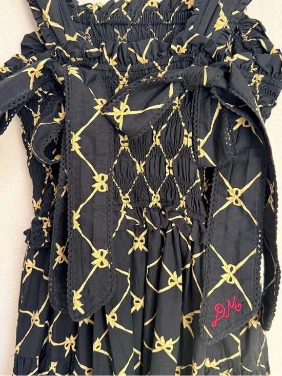 Damson Madder Black & Gold Patterned Smocked Maxi Dress 100% Organic Cotton - Picture 5 of 6